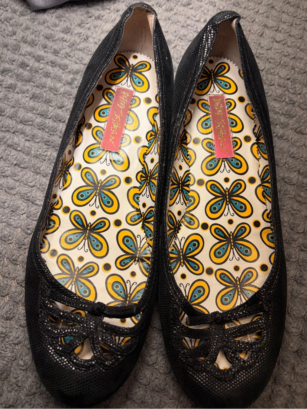 Betsey Johnson Black Ballet Flats with Butterfly Insole
